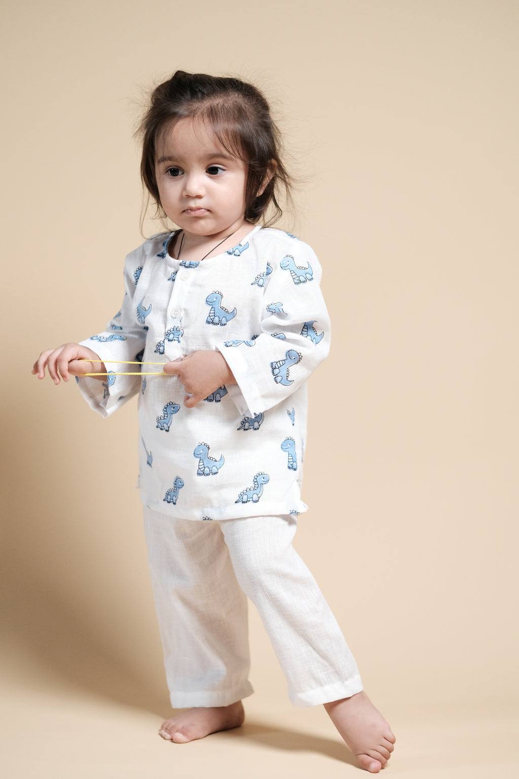 Cute Dino Print Kurta Set - Blue