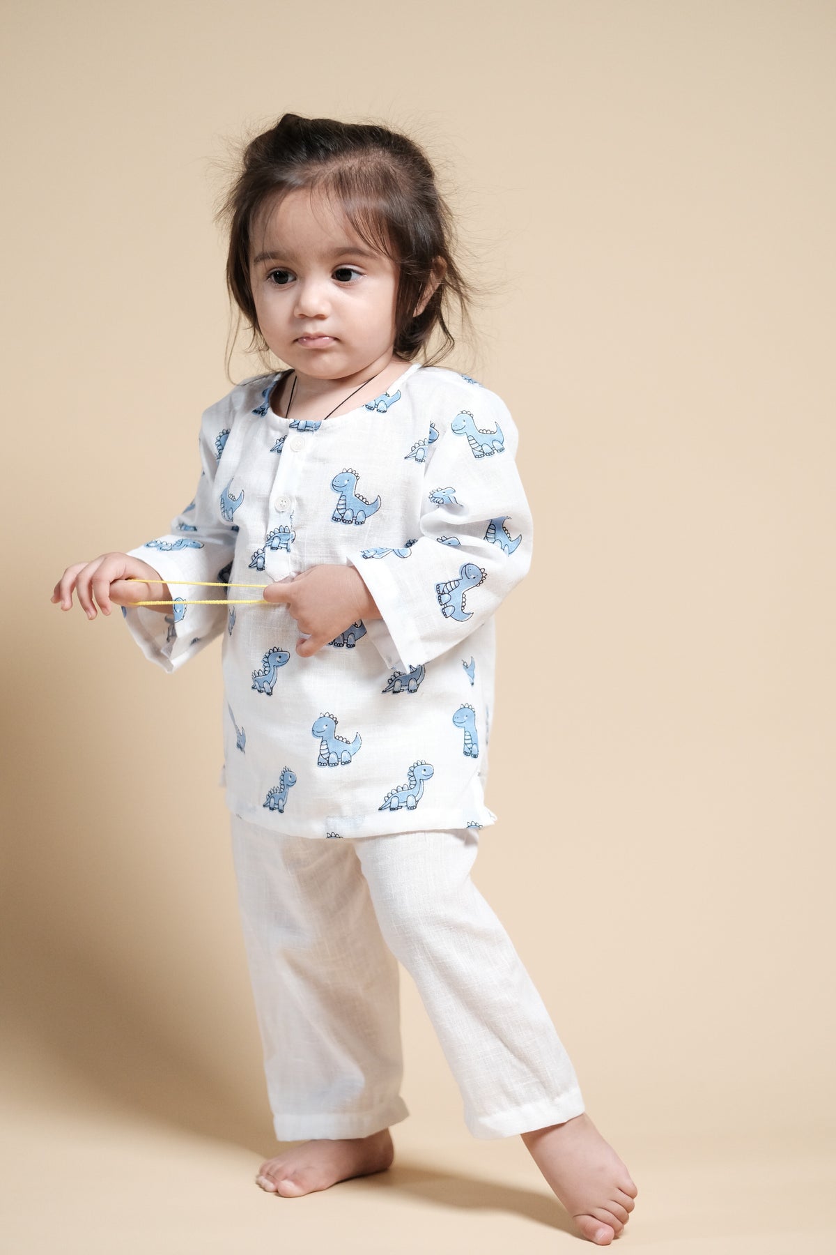 Cute Dino Print Kurta Set - Blue