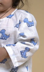 Cute Dino Print Kurta Set - Blue