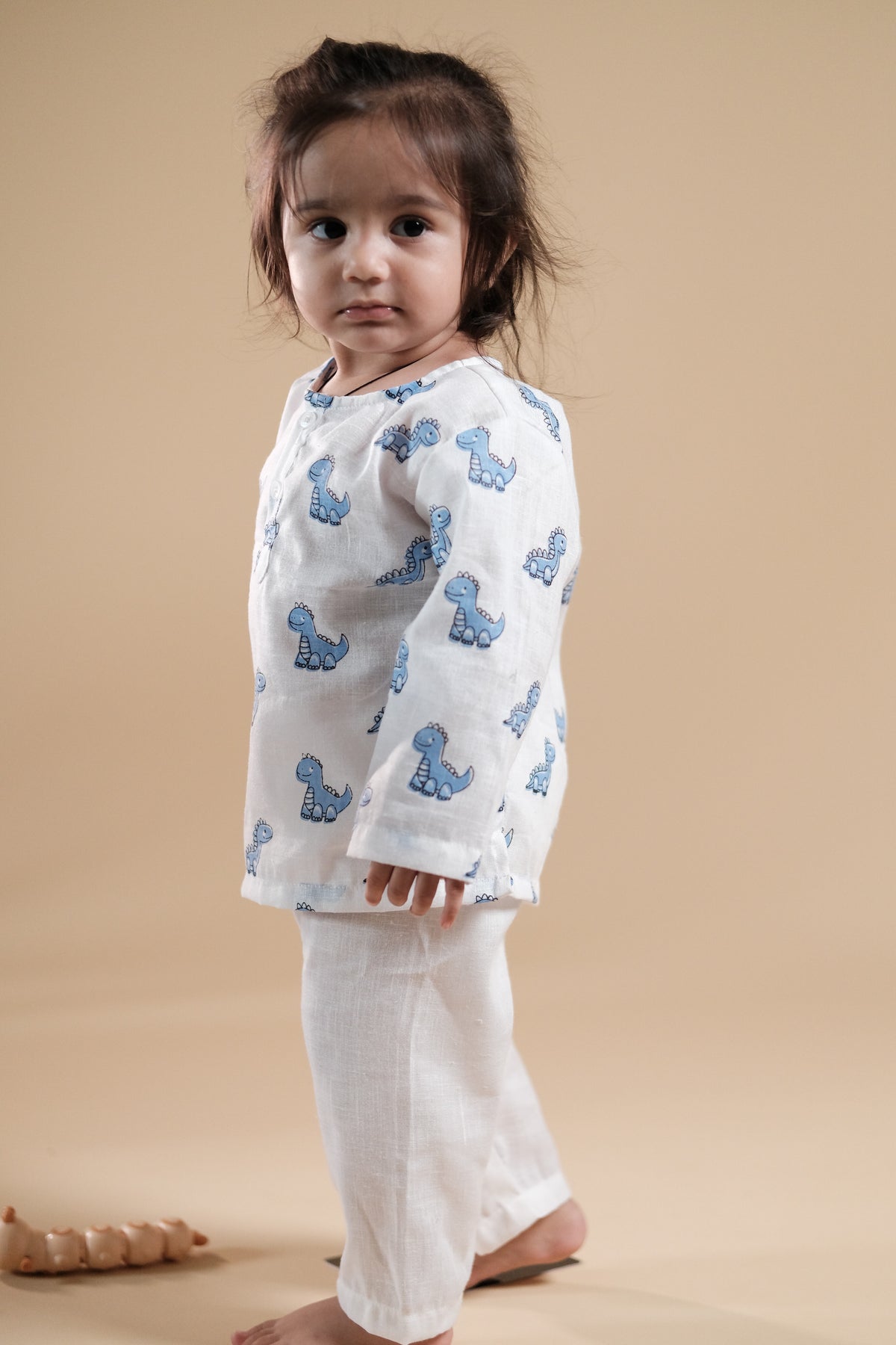 Cute Dino Print Kurta Set - Blue