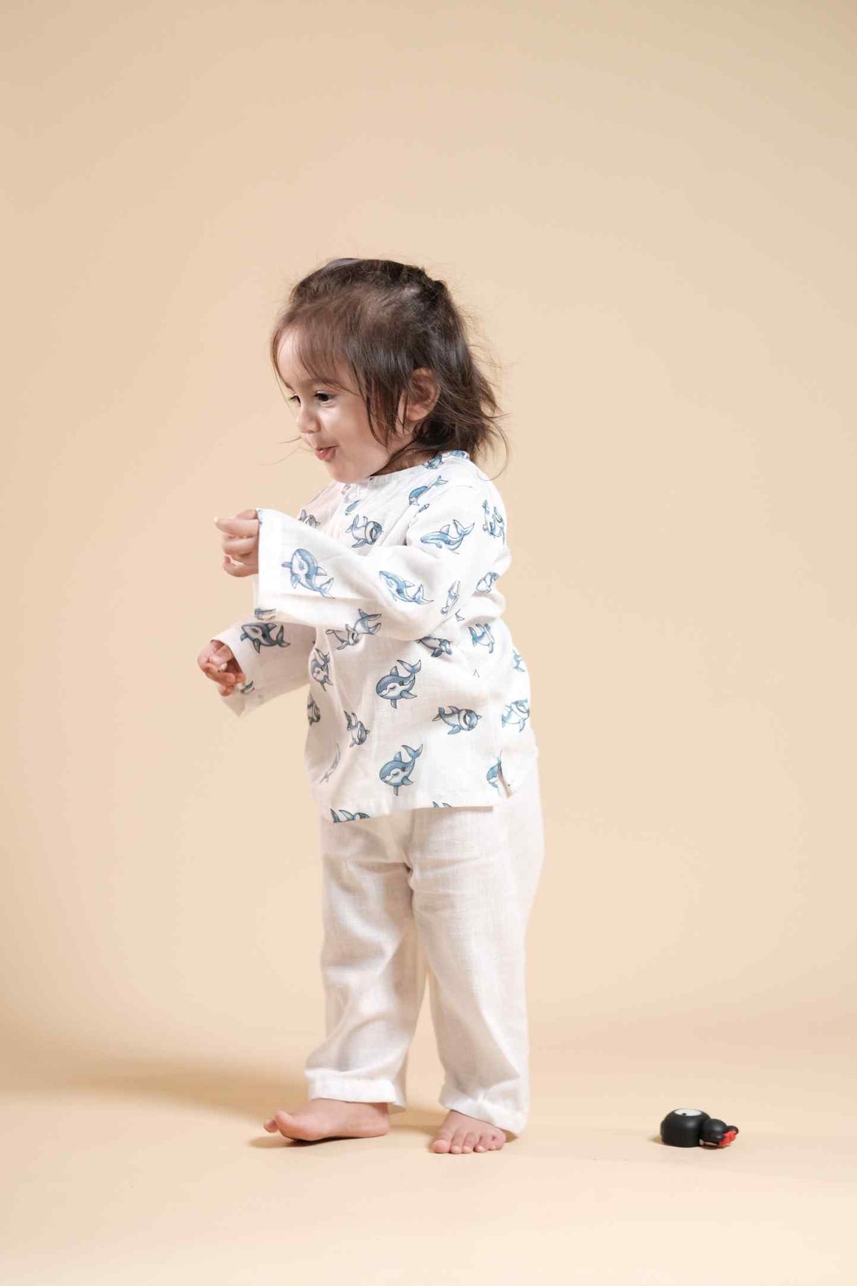 Cute Baby Shark Print Kurta Set - Blue