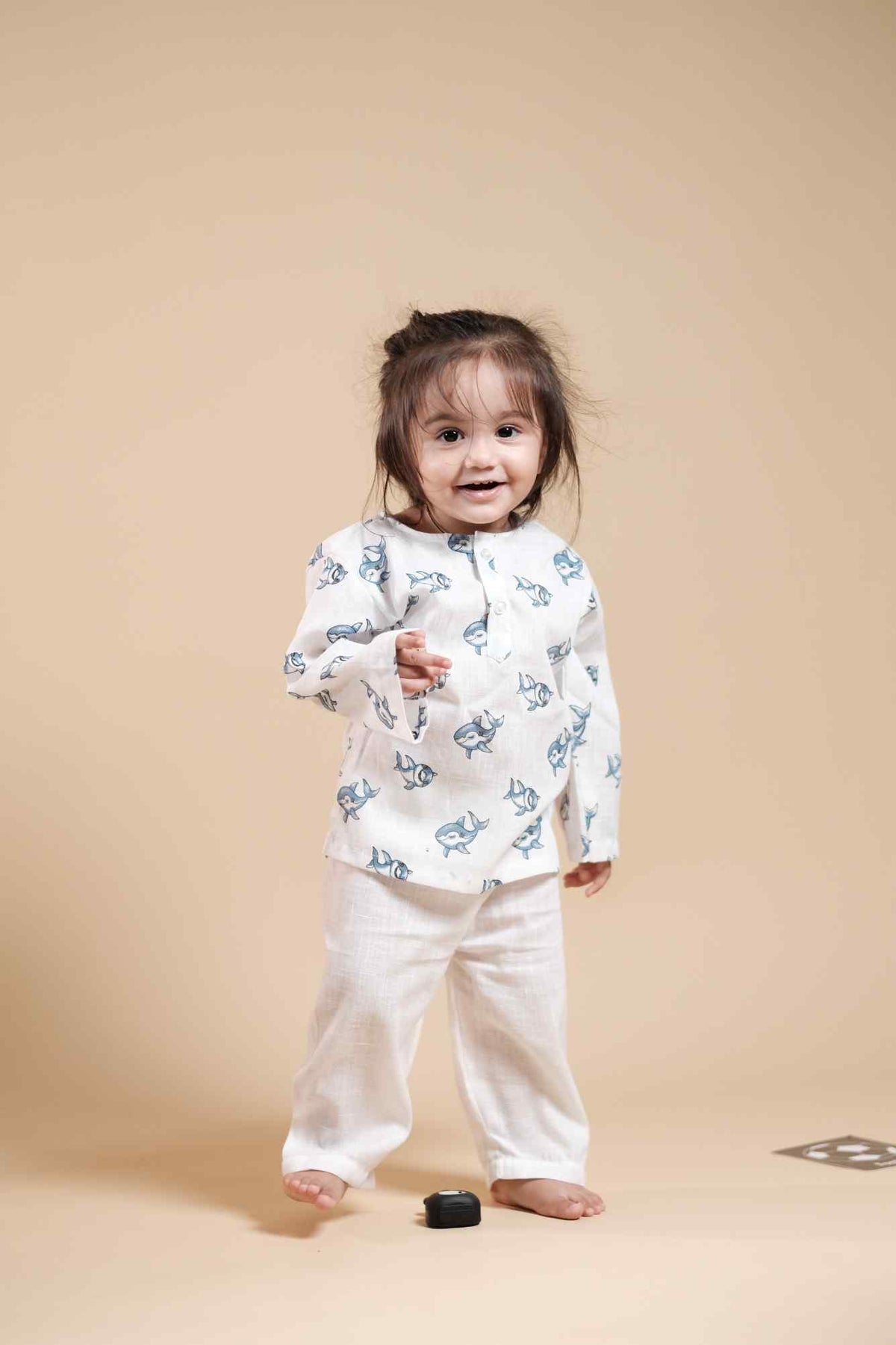 Cute Baby Shark Print Kurta Set - Blue