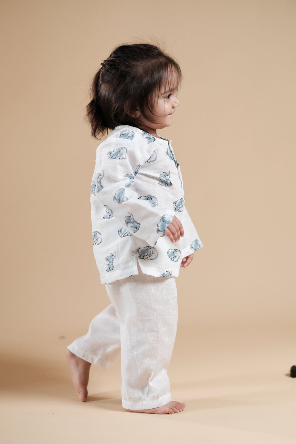 Cute Baby Elephant Print Kurta Set - Blue