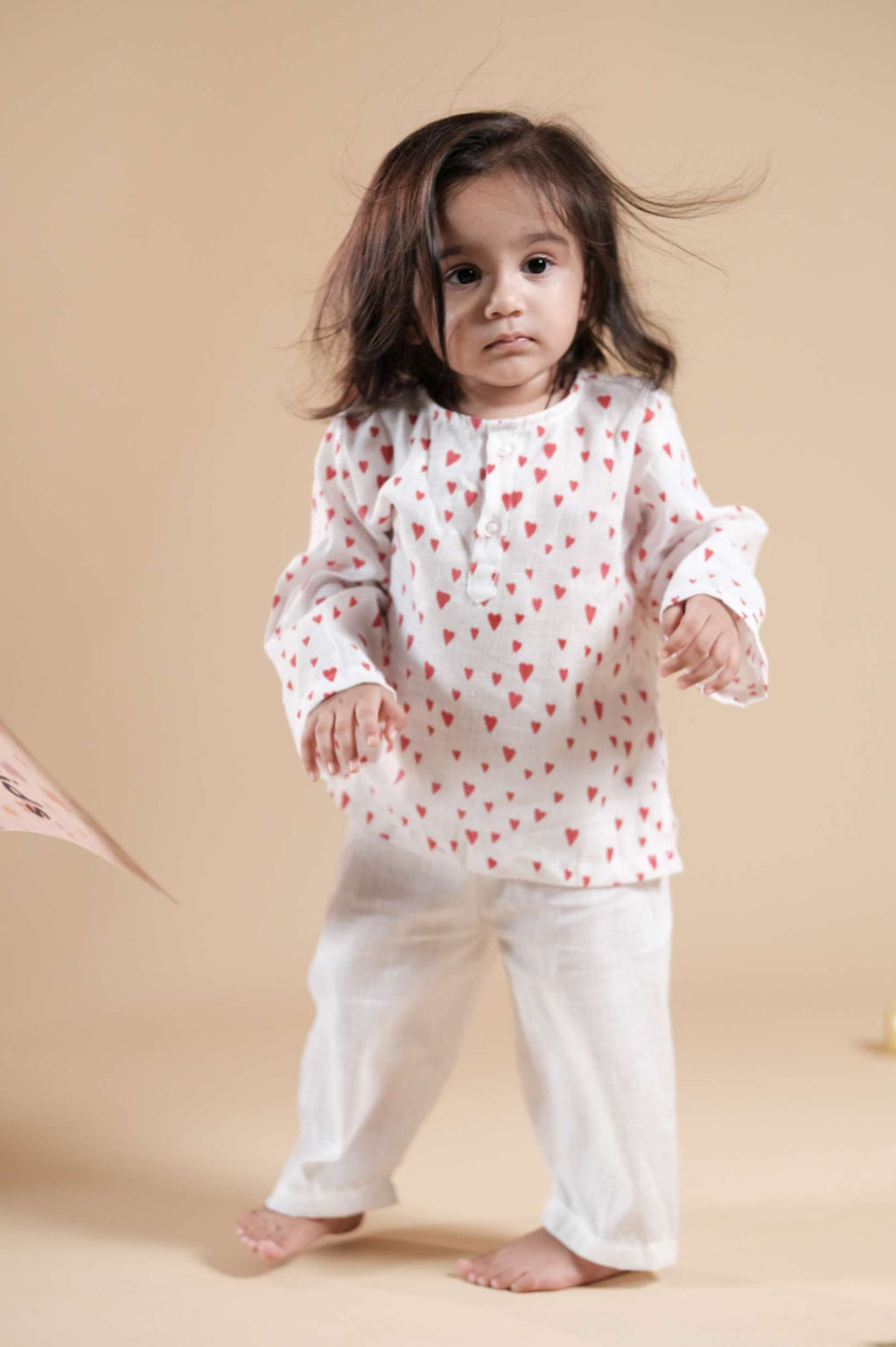 Cute Little Hearts Print Kurta Set - Red