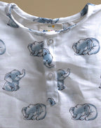 Cute Baby Elephant Print Kurta Set - Blue