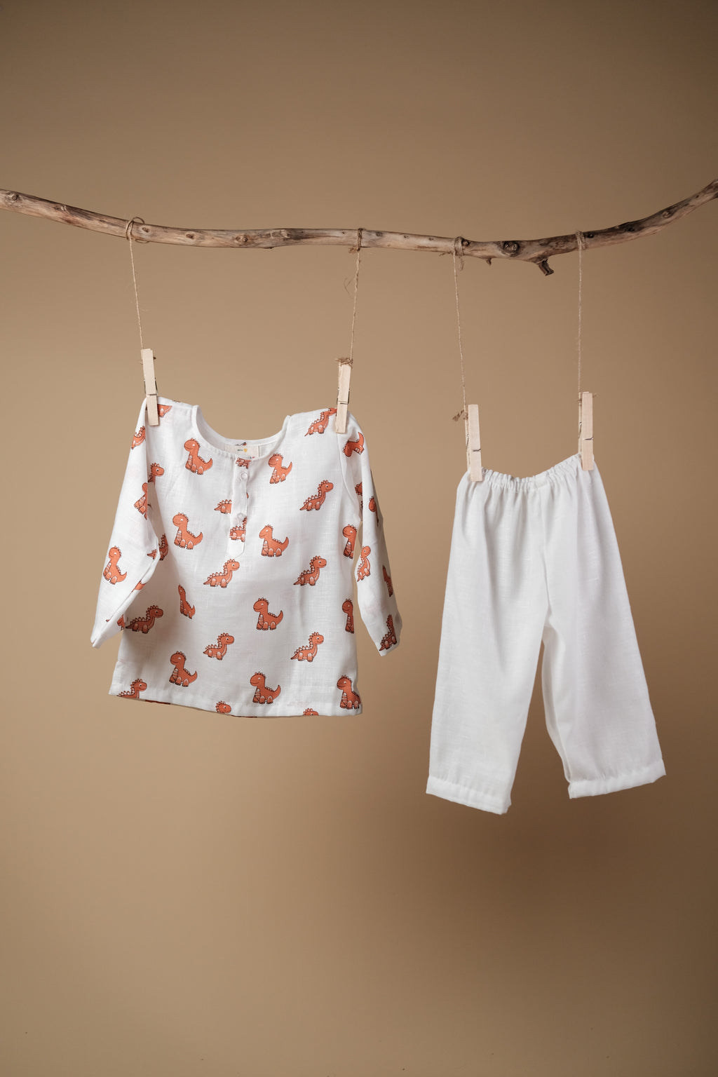Cute Dino Print Kurta Set - Orange