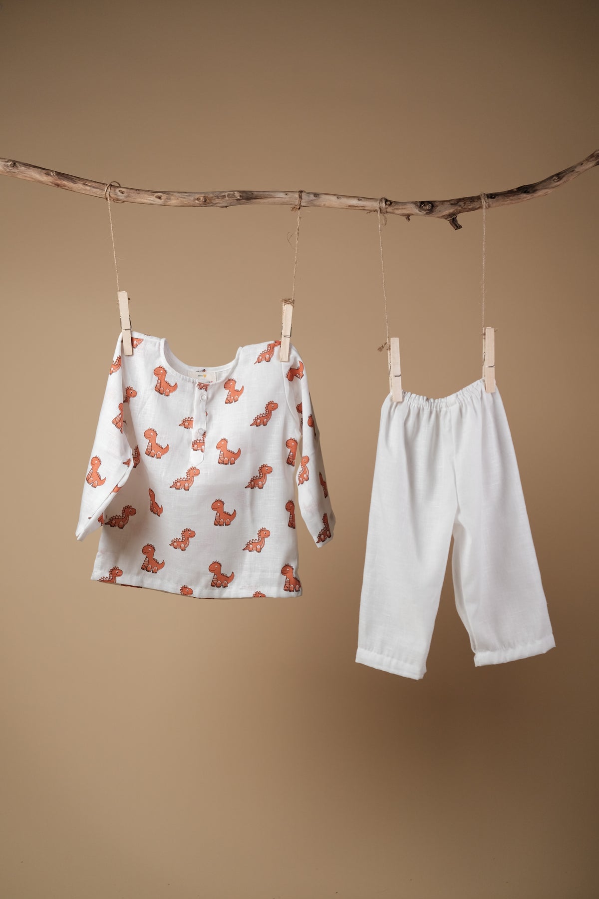 Cute Dino Print Kurta Set - Orange