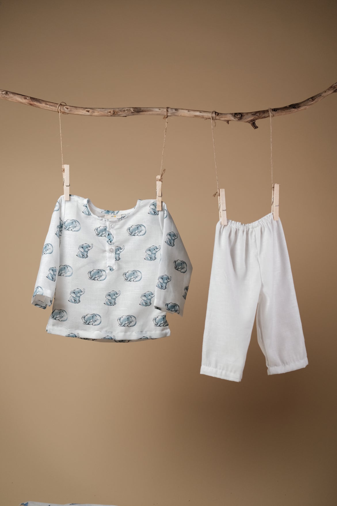 Cute Baby Elephant Print Kurta Set - Blue