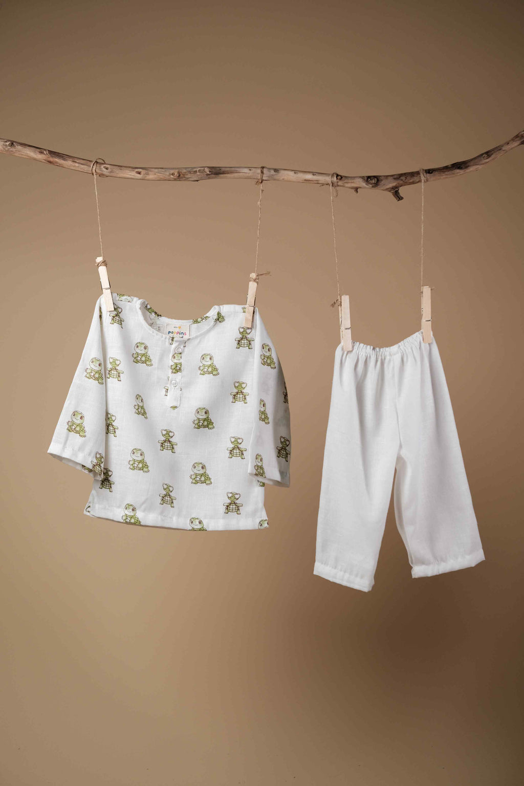 Cute Tortoise Print Kurta Set - Green
