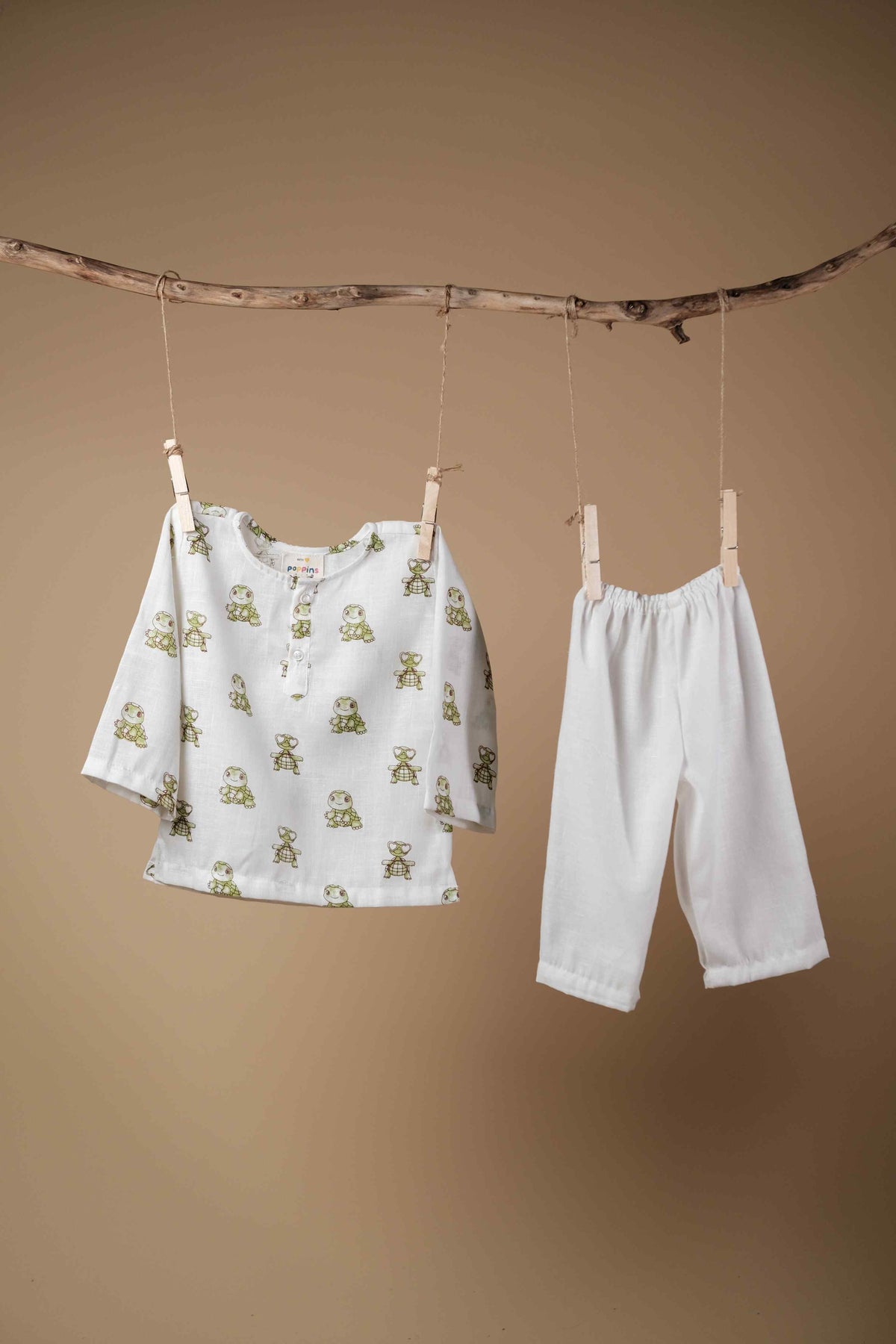 Cute Tortoise Print Kurta Set - Green