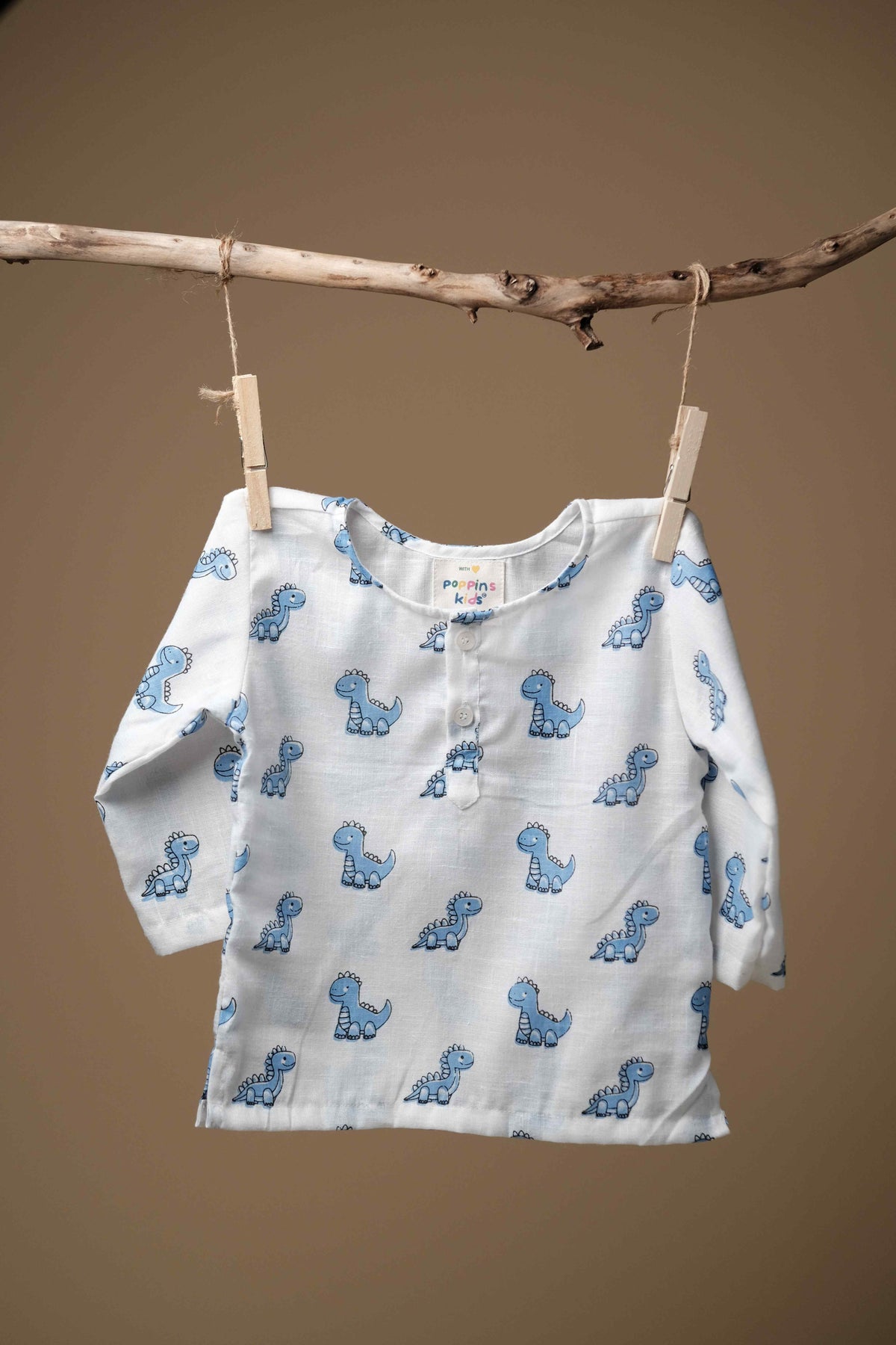 Cute Dino Print Kurta Set - Blue