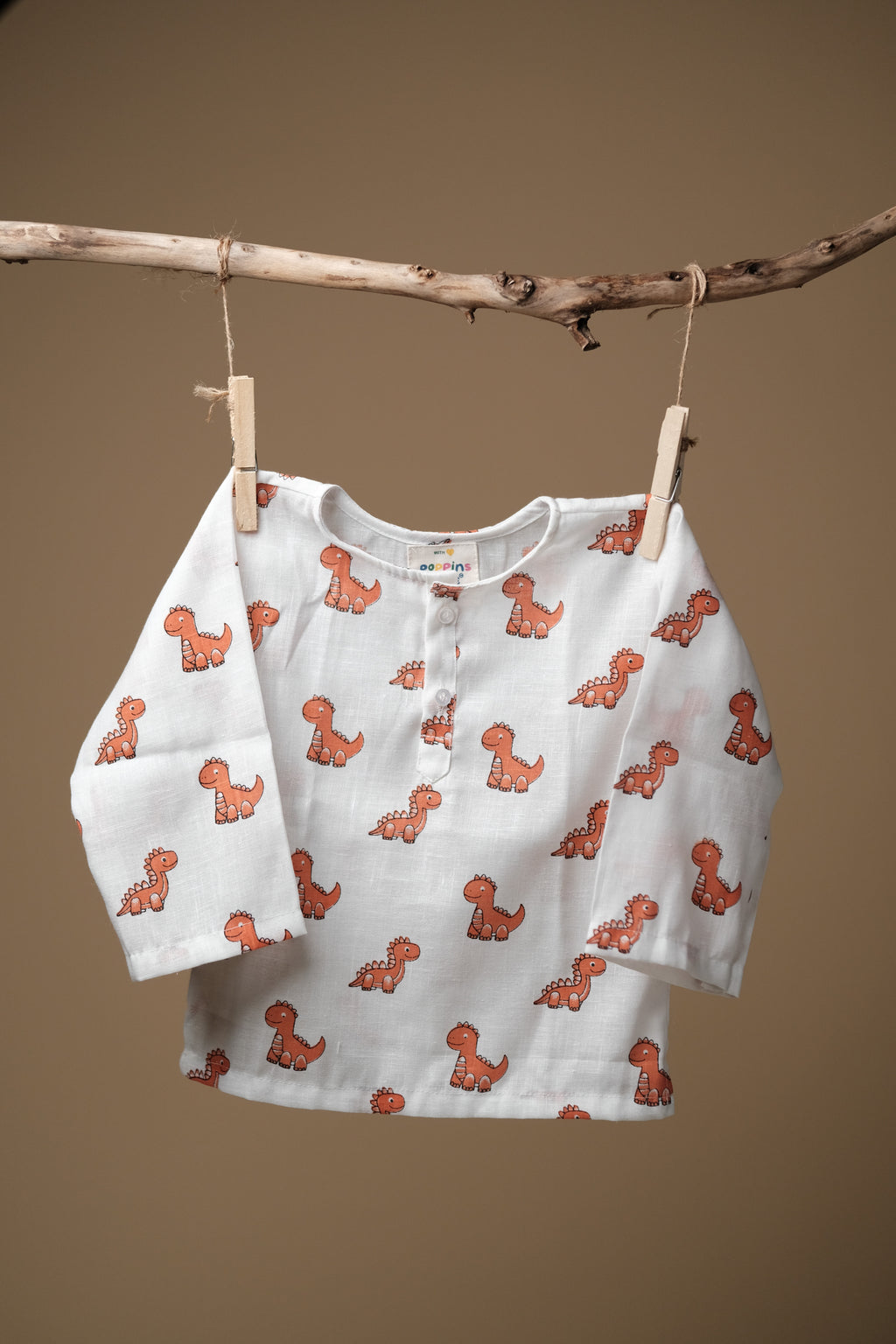 Cute Dino Print Kurta Set - Orange