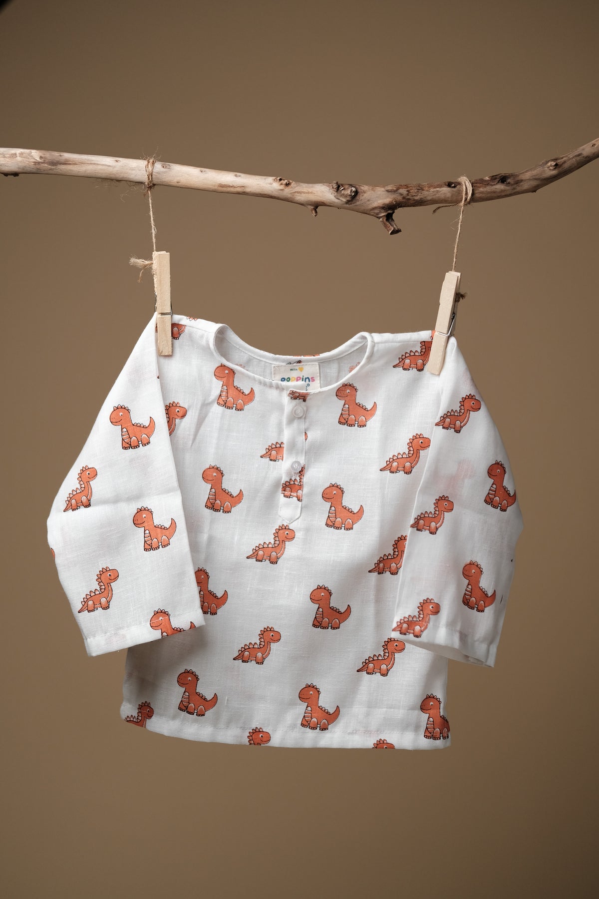 Cute Dino Print Kurta Set - Orange
