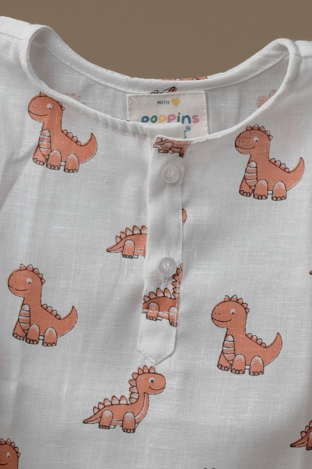 Cute Dino Print Kurta Set - Orange