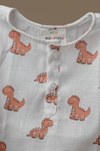 Cute Dino Print Kurta Set - Orange