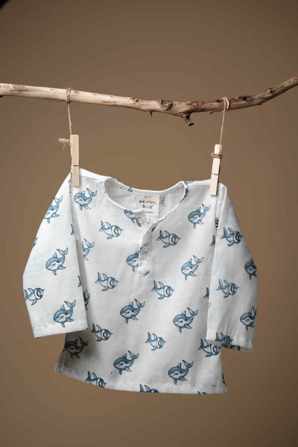Cute Baby Shark Print Kurta Set - Blue