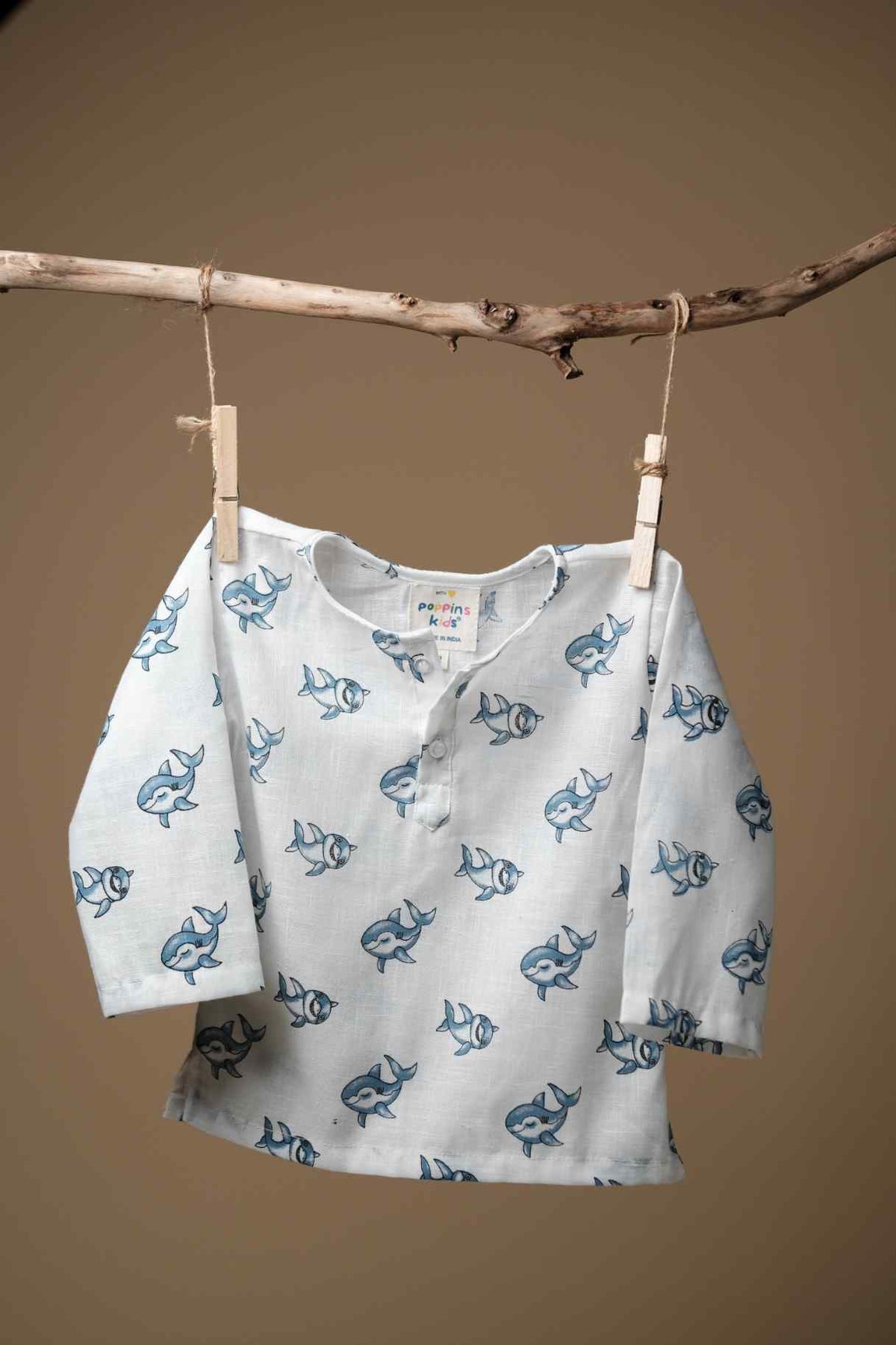 Cute Baby Shark Print Kurta Set - Blue